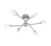 LITECRAFT Macti Flush Ceiling Light 6 arm with Cut Glass Shades in Satin Nickel