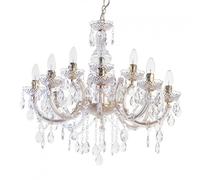 LITECRAFT Marie Therese Chandelier Ceiling Light Crystal Effect 12 Arm - (Gold, with LED Bulbs)