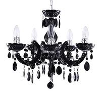 LITECRAFT Marie Therese Chandelier Ceiling Light Crystal Effect 5 Arm - (Black, with LED Bulbs)