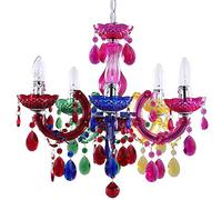 LITECRAFT Marie Therese Chandelier Ceiling Light Crystal Effect 5 Arm - (Multi Coloured, with LED Bulbs)