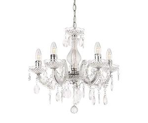 LITECRAFT Marie Therese Chandelier Ceiling Light Crystal Effect 5 Arm - (Polished Chrome, with LED Bulbs)