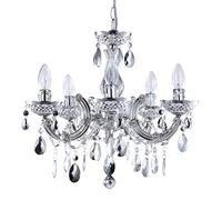 LITECRAFT Marie Therese Chandelier Ceiling Light Crystal Effect 5 Arm - (Silver, with LED Bulbs)