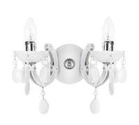 LITECRAFT Marie Therese Wall Light Crystal Effect Candle 2 Arm - White