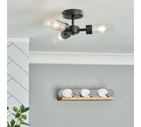 Litecraft Mavis 3 Arm Black Semi Flush Bathroom Ceiling Light