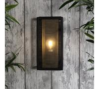 Litecraft Merlin Black Outdoor Box Lantern Wall Light With Brass Mesh Insert