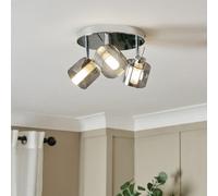 Litecraft Peggi 3 Light Chrome Ceiling Spotlight Plate With Smoke Shades