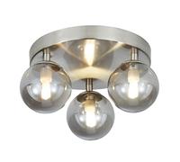 LITECRAFT Pete Flush Mounted Ceiling 3 Light with Smoke Glass Shades - Nickel