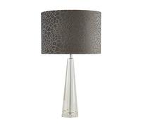 LITECRAFT Rafael Table Lamp Crystal Effect Base with Grey Drum Shade - Clear