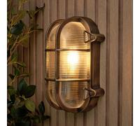 Litecraft Remy Gold Outdoor Caged Oval Bulkhead Wall Light