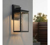 Litecraft Saxon Black Large Led Outdoor Wall Light With Water Ripple Glass