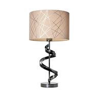 LITECRAFT Spiral Metal Table Lamp with Mocha and Silver Fabric Shade E27 Base - Black