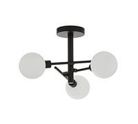 LITECRAFT Supa Semi Flush Ceiling 3 Light with White Glass Ball Shades - Black