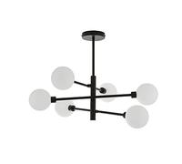 LITECRAFT Supa Semi Flush Stick Ceiling 6 Light with White Glass Shades - Black