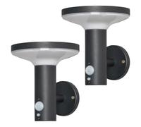 LITECRAFT Uris Outdoor Solar Power Wall Lights with PIR Motion Sensor in Black - 2 Pack