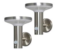 LITECRAFT Uris Outdoor Solar Power Wall Lights with PIR Motion Sensor in Stainless Steel - 2 Pack