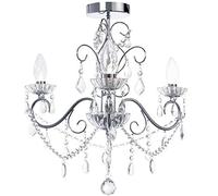 LITECRAFT Vara Chandelier Bathroom IP44 Rated Ceiling Light - (Chrome & Clear, 3 Light)