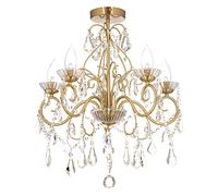 LITECRAFT Vara Chandelier Bathroom Crystal Effect Ceiling 5 Light - Satin Brass