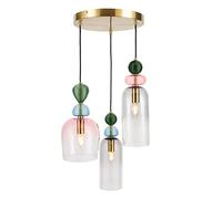 LITECRAFT Visconte Vietri Ceiling Pendant Multicolour Glass Shaded Cluster 3 Light - Satin Brass