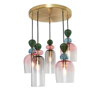 LITECRAFT Visconte Vietri Ceiling Pendant Multicolour Glass Shaded Cluster 5 Light - Satin Brass