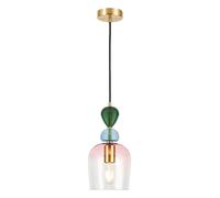LITECRAFT Visconte Vietri Ceiling Pendant Multicoloured Glass Shaded 1 Light - Satin Brass