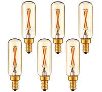 LiteHistory Deep Dimmable 2W T6/T8/T25 led filament bulbs,Edison vintage led tubular,ETL,E12 Candelabra light bulb,120lm,25W equivalent,Ultra warm white 2200K,Amber glow,6-Pack