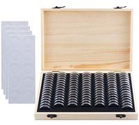 Litensh 100PCS Coin Holder Wooden Coin Collection Box with Round Coin Capsules Plastic Coin Organizer Coin Storage Case for Coin Collectors 18mm/21mm/25mm/27mm/30mm