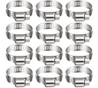 Litensh 16-25mm Stainless Steel Hose Clips, 12PCS Worm Gear Hose Pipe Clamp Adjustable Jubilee Clips, Duct Clamp Fuel Line Hose Clamps for Plumbing Automotive Pool Car Pond and Garden