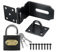 Litensh 3 Inch 90° Right Angle Stainless Steel Door Locks Hasp Latch with Padlock, Safety Packlock Clasp Hasp Lock Latch, Extra Thick Gate Lock Hasp Clasp Shed Lock for Bedroom Garage Window Black