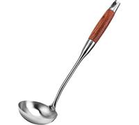 Litensh 304 Stainless Steel Soup Ladle, Professional Heavy Duty Kitchen Serving Spoon with Heat Resistant Wood Handle, 13.8 Inch