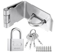 Litensh 4 Inch 90° Right Angle Stainless Steel Door Locks Hasp Latch with Padlock, Safety Packlock Clasp Hasp Lock Latch, Extra Thick Gate Lock Hasp Clasp Shed Lock for Bedroom Garage Window Silver