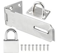 Litensh 4 Inch Stainless Steel Door Locks Hasp Latch with Padlock, Safety Packlock Clasp Hasp Lock Latch, Extra Thick Gate Lock Hasp Clasp Shed Lock for Bedroom Garage Window Silver