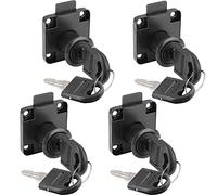 Litensh 4pcs 22mm Cam Lock with Key Alike, Security Cabinet Lock Cupboard Drawer Locks for Furniture Letterbox Postbox Mailbox Lever Toolbox Household Office Door Locker Locks Black