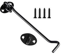 Litensh Barn Door Hook Lock, Gate Door Hook and Eye Latch, Cabin Hooks and Eye Latch Lock Cabinet Latche, Swivel Window Hook for Sliding Door Bedroom Bathroom Windows Gates Black (10 Inch - 1 Pack)