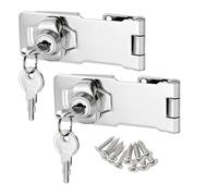 Litensh Keyed Hasp Lock Right Angle 90 Degrees Lock Hasp Twist Knob Keyed Locking Hasp Shed Locks Door Clasp Door Bolt Latch Buckle Hasp with Padlock Keys for Cupboard (Silver 3 Inch 2Pack)