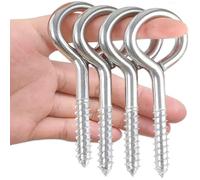 Litensh Large Eye Hooks Stainless Steel Screw Eyes Heavy Duty Bolts Screw in Hooks Hanging Screws Strong Eye Bolt for Wood Secure Cable Wires (Silver - 4 Pack, M10-125MM)
