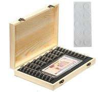 Litensh Wooden Coin Holder Case, Coin Collection Box with 40 Round Coin Capsules, 100 Cash Banknotes Display Case, Plastic Coin Organizer for Coin Collectors 18mm/21mm/25mm/27mm/30mm