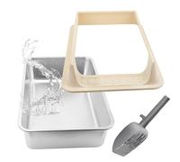 Liter Box - Semi Enclosed Stainless Steel Cat Tray | Large Litter Box with Scoop for Indoor Cats | Odor Control Pet Supplies for Kitten Home | Easy Clean Cat Toilet for Living Room Balcony Apartment a
