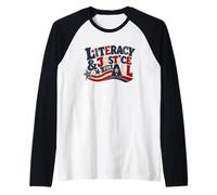 Literacy and Justice for All Teacher Librarian Books Raglan Baseball Tee