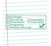 Literacy Basics Checklist Teacher Stamp. Self-inking, Reinkable. (Underline, Date, Title, SPaG etc.) (Green)