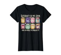 Literacy is My Jam and I'm Here to Spread It Reading Teacher Value Graphic T-Shirt, Women, Black, L