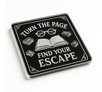 Literary Escape Acrylic Coaster Gift - Vintage Book Iconography Design, Elegant Acrylic Home Decor for Book Lovers