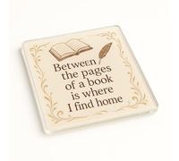 Literary Haven Acrylic Coaster Gift - Unique Book Lovers Decor with Nostalgic Quill & Quote Design, Thoughtful Present