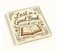 Literary Reverie Acrylic Coaster Gift - Unique Book Lovers Drinkware with Nostalgic Design and Handwritten Script