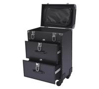 Literature Organizer Professional Rolling Makeup Trolley Case Train Case Box Organizer Salon Cosmetic with Rotation Wheels for Hair Stylist Beauty Nail Technicians (Black)