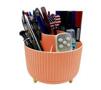 LiteTour Orange 360° Rotating Desk Organizer, Dual-Purpose Storage for Pens, Makeup Brushes, Office Supplies & Kitchen Utensils, Multi-Compartment Organizer for Vanity, Bathroom & Desktop