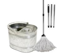 LITETRON 13L Galvanized Mop Bucket with Cleaning Mop and Handle, Metal Stick, Extra Refill, Adjustable, Durable, Super Absorbent for Home, Kitchen, Bathroom, Office
