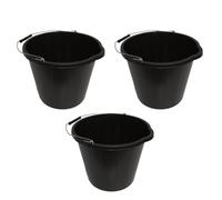 LITETRON Pack of 3 Builders Bucket, Black Plastic, 14L/3 Gallons, Heavy Duty Construction, Sturdy, Feed, Water, Garden Multipurpose (3)