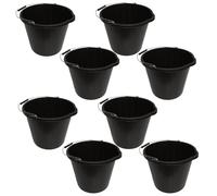 LITETRON Pack of 8 Builders Bucket, Black Plastic, 14L/3 Gallons, Heavy Duty Construction, Sturdy, Feed, Water, Garden Multipurpose (8)