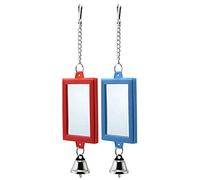 Litewoo 2-Piece Parrot Mirror Toy Hanging with Bells Pendant Bird Cage Accessories for Bird Parrot Budgie Parakeet Cockatiel Conure Lovebird Finch Canary Random Color（ Two Square）