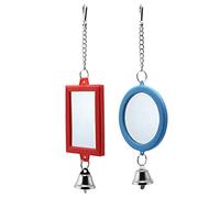 Litewoo 2-Piece Parrot Mirror Toy Hanging with Bells Pendant Bird Cage Accessories for Bird Parrot Budgie Parakeet Cockatiel Conure Lovebird Finch Canary Random Color （ 1pc Square +1pc Circle）